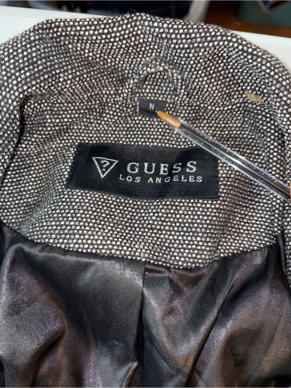 Beautiful Guess Women's Charcoal Gray Tweed Double-Breasted Trench Coat - Picture 6 of 6